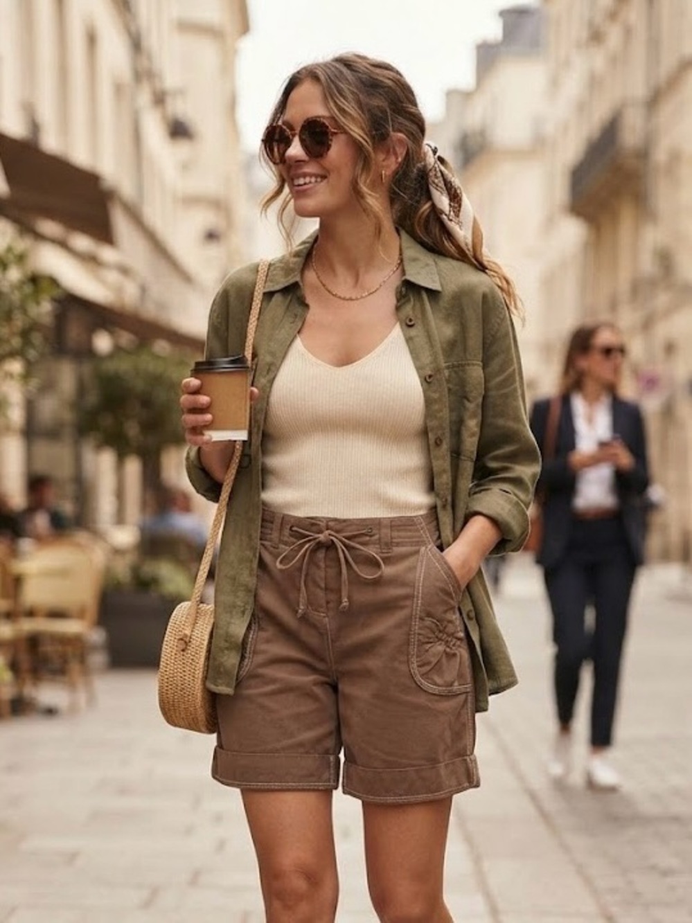 TRISTAN Chocolate Brown Mocha Tencel Utilitycore Shorts Khaki Cargo Chic Boho